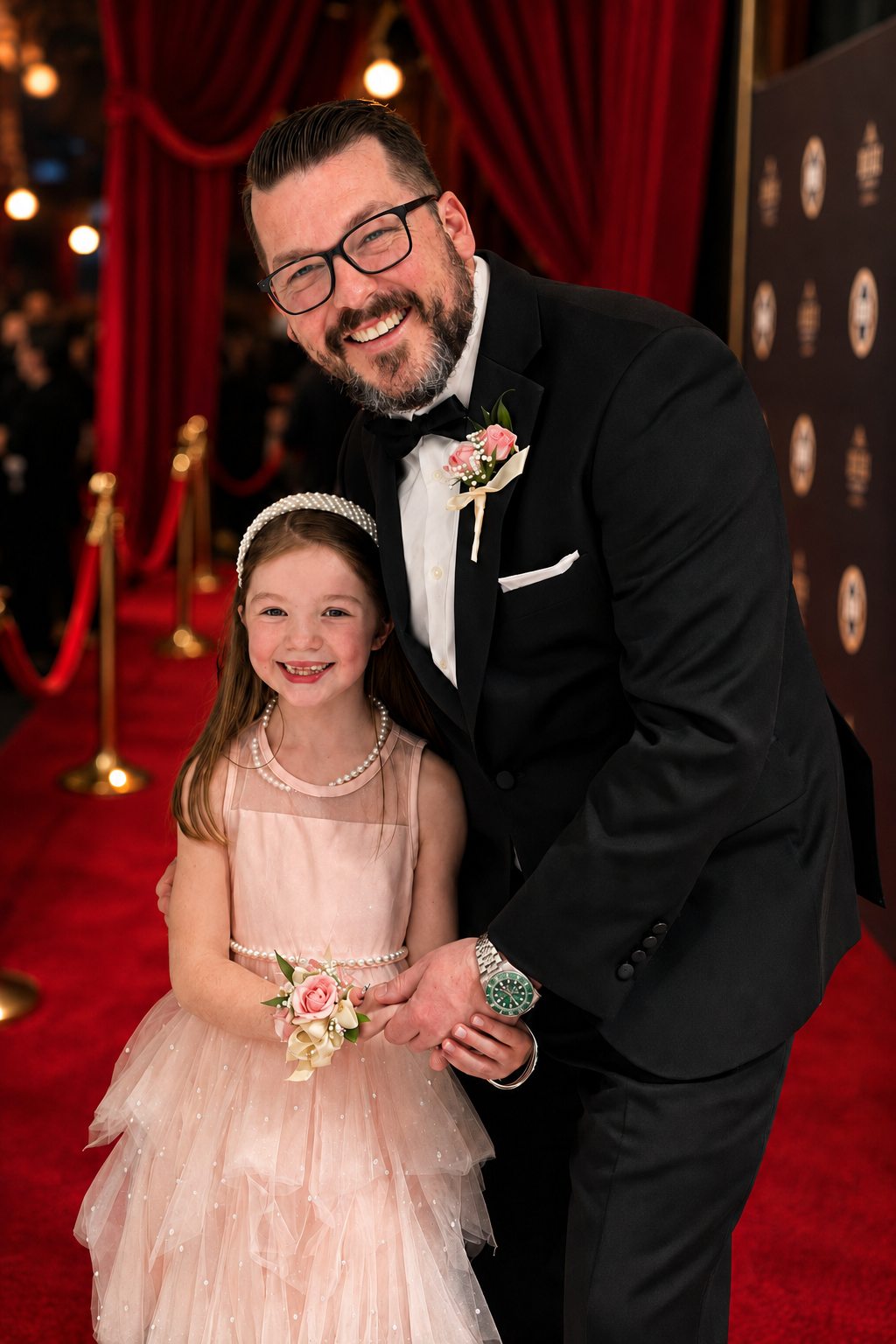 TJ Abell in a tuxedo with one of his daughters at a daddy-daughter dance